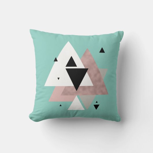 Coussin élégant rose or menthe triangles géométriques (Recto)