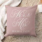 Coussin Élégant Rose Rose Script Mariage M. et Mme (Couverture)