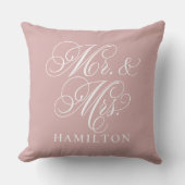 Coussin Élégant Rose Rose Script Mariage M. et Mme (Recto)