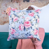 Coussin Élégant rose roses et fleurs blanches motif