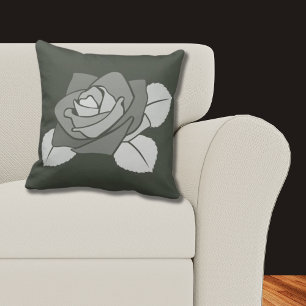 Coussin Élégant Rose Simple Blossom Sur Grey