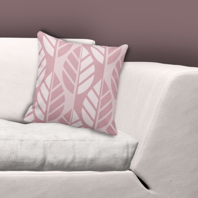Coussin Élégant rose stylisé Feuille Motif (Elegant Pink Stylized Leaves Pattern Throw Pillow, Living Room)