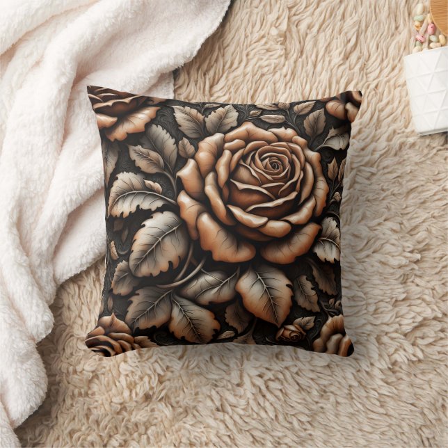 Coussin Élégant Roses de bronze contre Arrière - plan fonc (Couverture)
