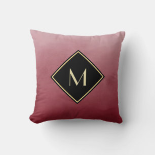 Coussin Élégant Rouge Brossé Avec Monogramme Or Simple