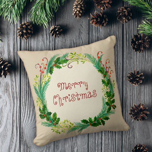 Coussin Élégant Rustique moderne vert Taupe Joyeux Noël