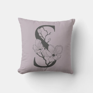 Coussin Élégant S Boho Floral Monogramme initial Lilac Gre