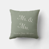 Coussin Elegant Sage Green Mr.and Mrs Name Date Script  (Verso)