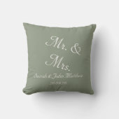 Coussin Elegant Sage Green Mr.and Mrs Name Date Script  (Recto)