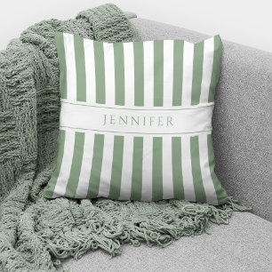 Coussin Elégant Sage Green & White Stripes Nom du Motif