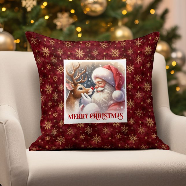 Coussin Elegant Santa Claus Rudolph Cute Classic Christmas (simple classic watercolor santa claus,
santa claus reindeer rudolph,
rudolph red nosed deer xmas,
wa)