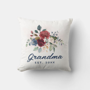 Coussin Élégant Script Floral Fleur Grandma Personnalisé