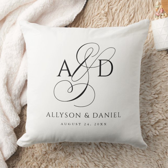 Coussin Élégant script initial Monogramme Mariage classiqu (Couverture)
