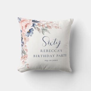 Coussin Élégant script rose floral 60e anniversaire