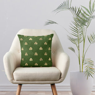 Coussin Élégant Shamrock d'or vert