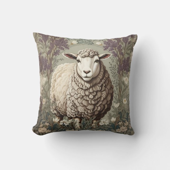 Coussin Elegant Sheep Lavender Flower Background (Recto)