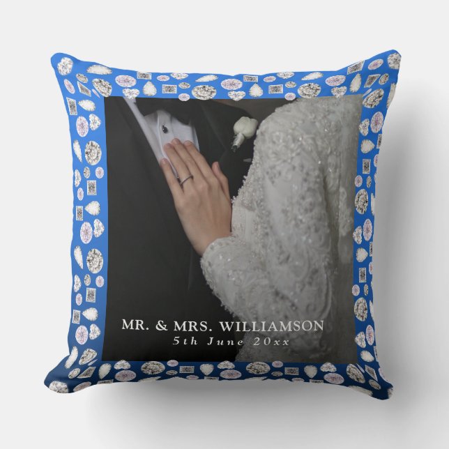 Coussin Elégant Silver Blue Heart Diamond Saint Valentin (Recto)