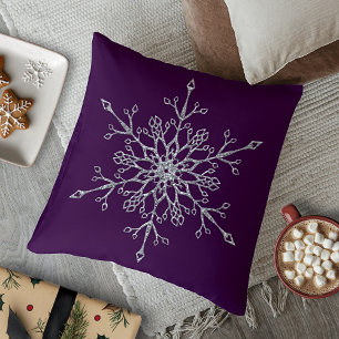 Coussin Elegant Silver Glitter Holiday Snowflake Purple