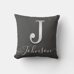 Coussin Élégant Silver Personnalisé Monogramme J Nom Jeu O