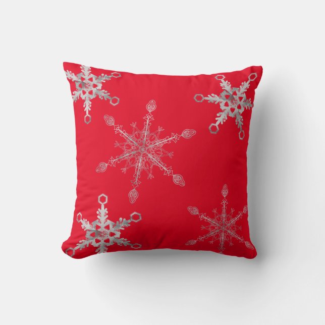 Coussin Élégant Silver Snowflakes Rouge (Recto)