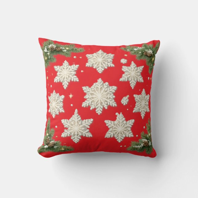 Coussin Elegant Snowflakes and Pine Christmas (Recto)