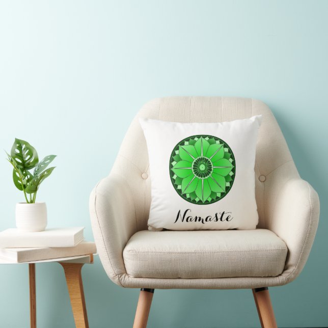 Coussin Élégant Spirituel Vert Mandala Namaste (Chaise)