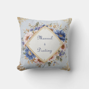 Coussin Elégant style victorien bleu et or floral