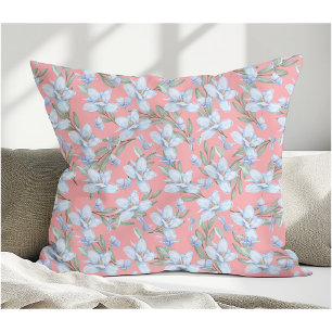 Coussin Elégant style Vintage Fleurs bleues et Feuilles ve