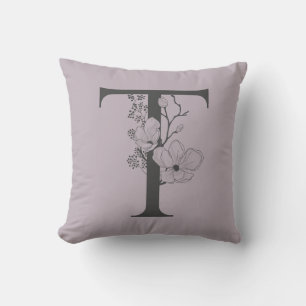Coussin Élégant T Boho Floral Monogramme initial Lilac G