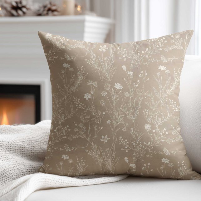 Coussin Elegant Taupe Brown Flower  (Créateur téléchargé)