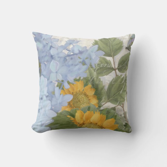 Coussin Élégant tournesol bleu floral peint Hydrangea (Recto)