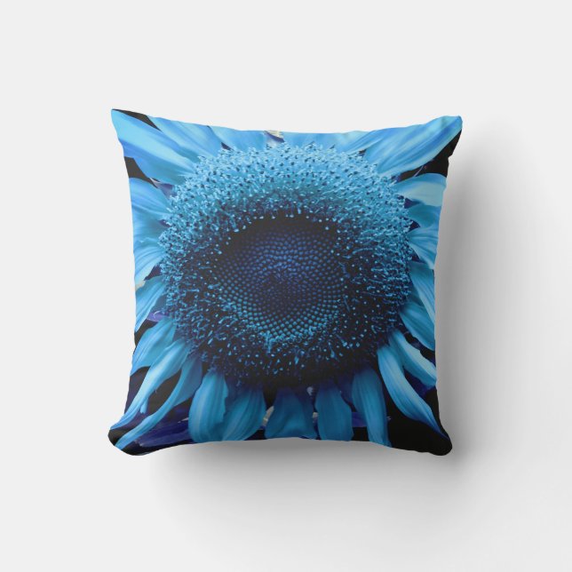 Coussin Elégant tournesol bleu rétro (Recto)