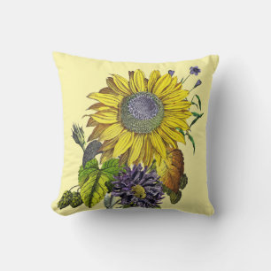 Coussin Élégant tournesol Vintage inverse Jaune clair