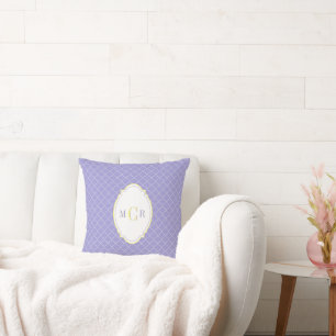 Coussin Élégant Treillis Monogramme Bleu Blanc Jaune Franç