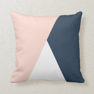 Coussin Elégant triangle géométrique rose et bleu marin