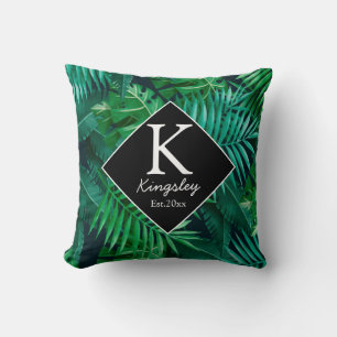 Coussin Élégant Tropical Feuilles Nom de famille Beach Hou