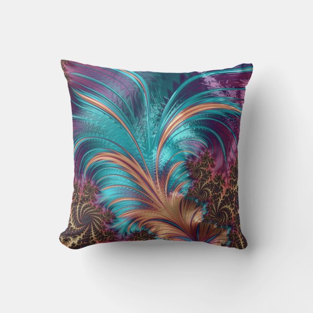 Coussin Élégant Turquoise Purple Plumes Abstraites (Recto)