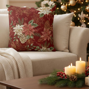 Coussin Elégant vacances Floral Poinsettia Rouge