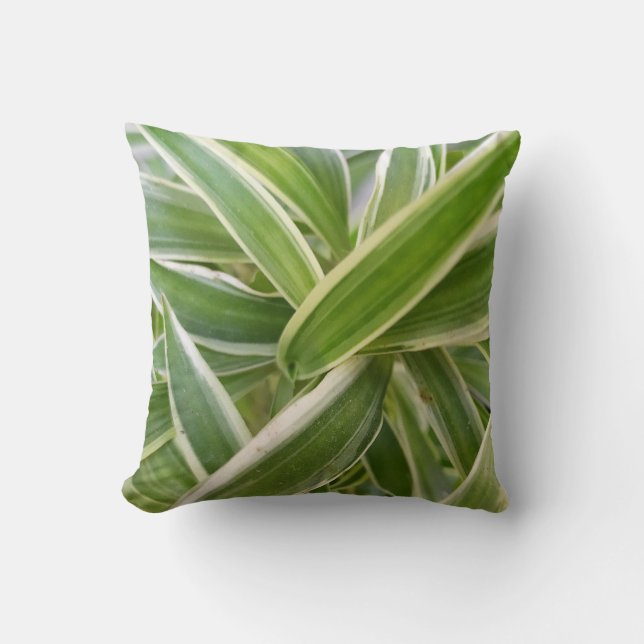 Coussin Élégant Vert & Blanc Ombragé Feuilles floraux (Recto)