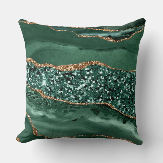 Coussin Elégant Vert et Parties scintillant or Agate Océan (Recto)