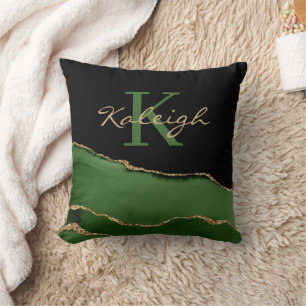 Coussin Elegant Vert Noir Or Marbre Personnalisé