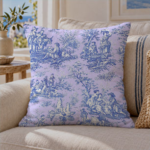 Coussin Elégant vintage bleu violet toile de jouy