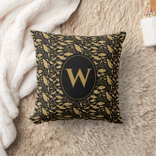 Coussin Élégant Vintage feuille d'or noir Motif