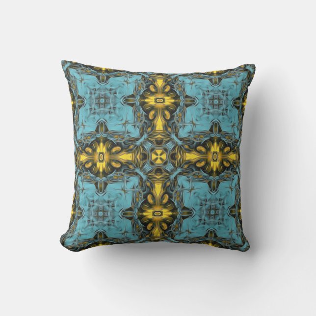 Coussin Élégant, vintage motif, or, turquoise (Recto)