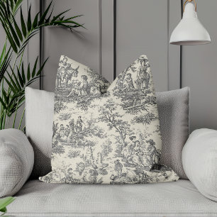 Coussin élégant vintage noir et blanc toile de jouy