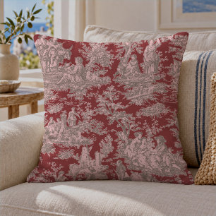 Coussin Élégant vintage rouge rose toile de Jouy