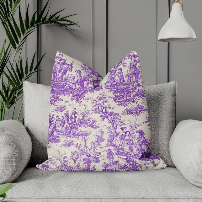 Coussin Elégant vintage violet toile de jouy (Créateur téléchargé)