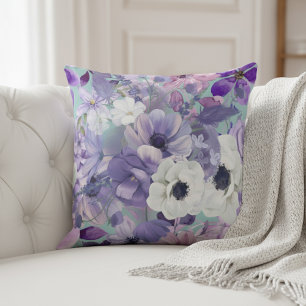 Coussin Élégant Violet Et Violet Fleurs sauvages Et Ciel