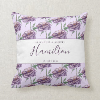 Coussin Elégant violet Mariage Floral Anniversaire Cadeau