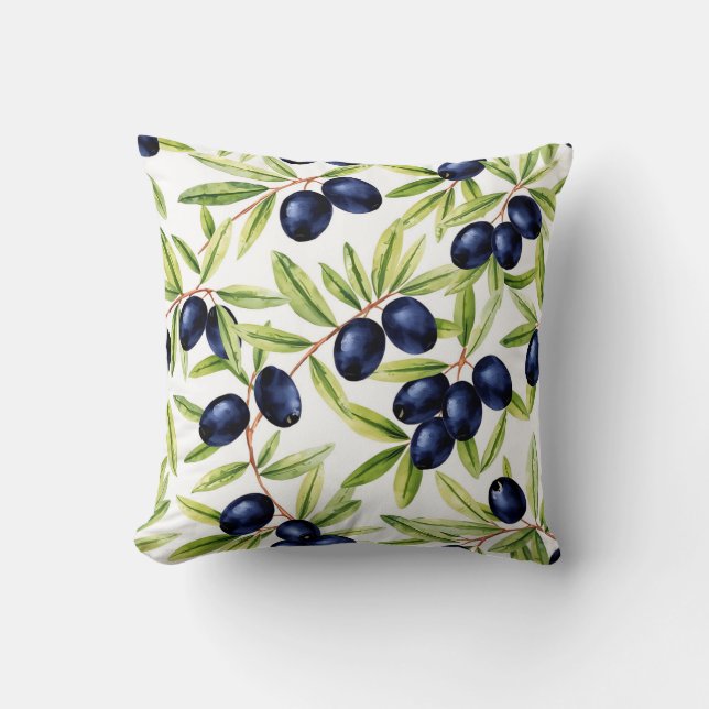 Coussin Elegant Watercolor Black Olives Seamless Pattern  (Recto)