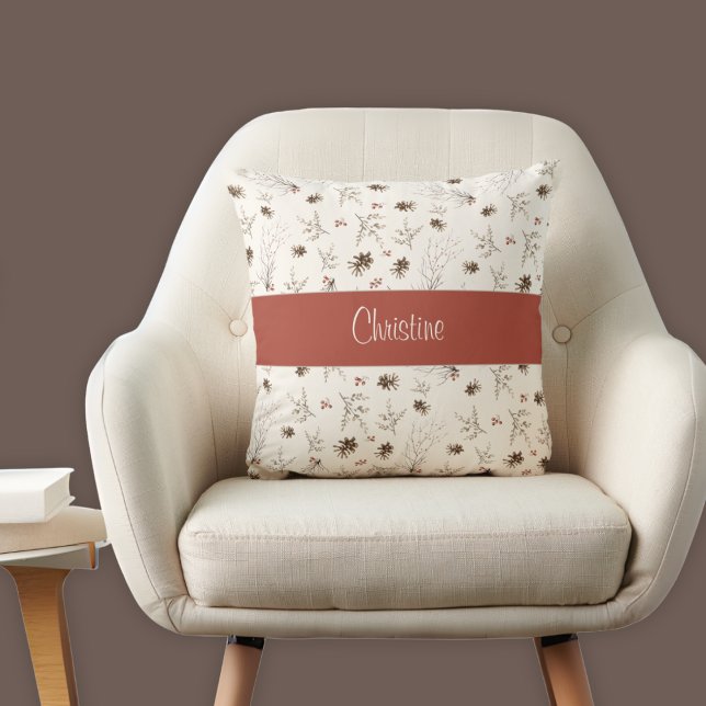 Coussin Elegant Watercolor Woodland Monogram Name (Créateur téléchargé)